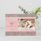 Faire-part de naissance bébé rose ruban (Debout devant)