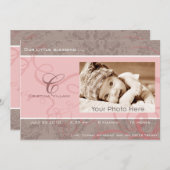 Faire-part de naissance bébé rose ruban (Devant / Derrière)