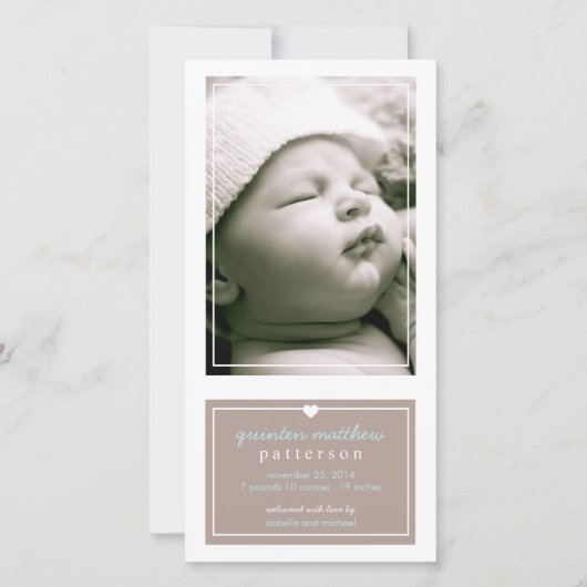 Faire-part de naissance bébé simple moderne Tan (Devant)
