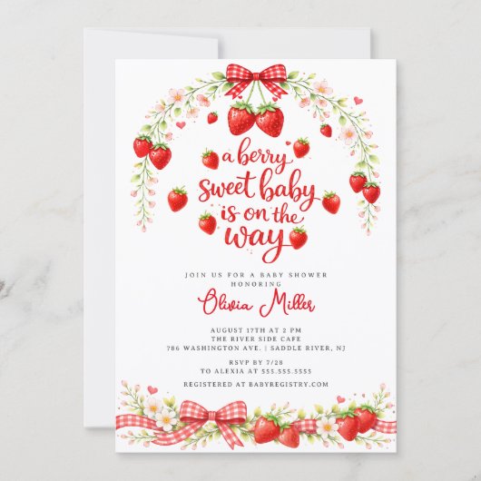 Faire-part de naissance bébé sucré aux fraises (Devant)