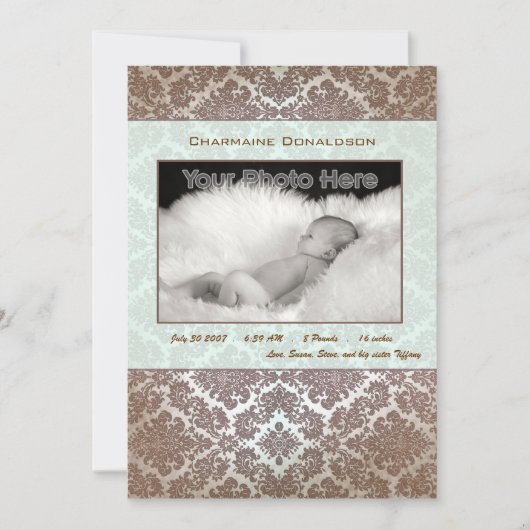 Faire-part de naissance bébé vert classique (Devant)