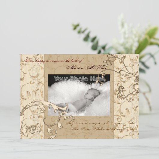 Faire-part de naissance bébé vintage (Debout devant)