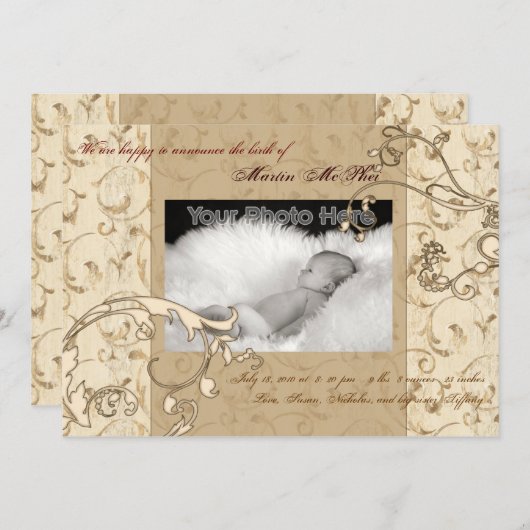 Faire-part de naissance bébé vintage (Devant / Derrière)