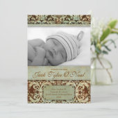 Faire-part de naissance bébé Vintage Brown vert (Debout devant)