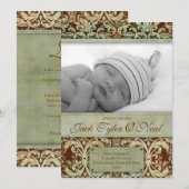 Faire-part de naissance bébé Vintage Brown vert (Devant / Derrière)