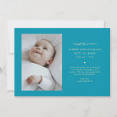 Faire-part de naissance bleu aqua Merci Script (Dos)