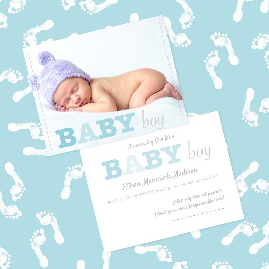 Faire-part de naissance bleu avec lettrage pour ga