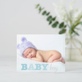 Faire-part de naissance bleu avec lettrage pour ga (Debout devant)