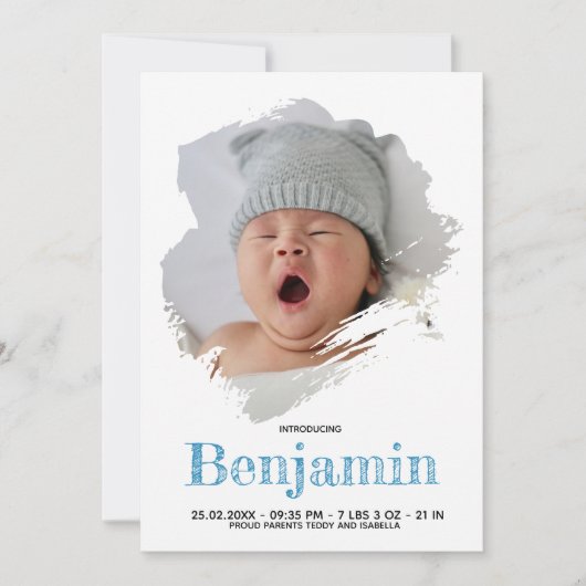 Faire-part de naissance bleu écriture manuscrite a (Devant)