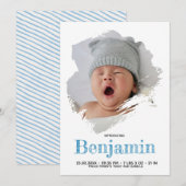 Faire-part de naissance bleu écriture manuscrite a (Devant / Derrière)