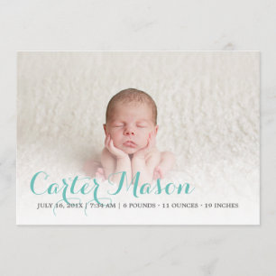 Faire-part de naissance bleu moderne de manuscrit