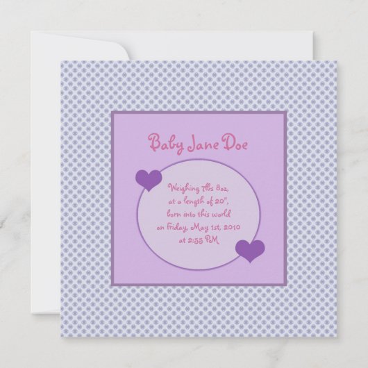 Faire-part de naissance bleu pourpre personnalisab (Dos)