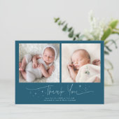 Faire-part de naissance bleu sarcelle Merci Script (Debout devant)