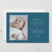 Faire-part de naissance bleu sarcelle Merci Script (Dos)