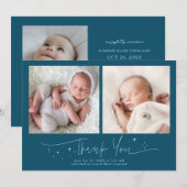 Faire-part de naissance bleu sarcelle Merci Script (Devant / Derrière)