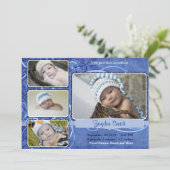 Faire-part de naissance bleu tourbillonnant (Debout devant)
