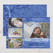 Faire-part de naissance bleu tourbillonnant (Devant / Derrière)