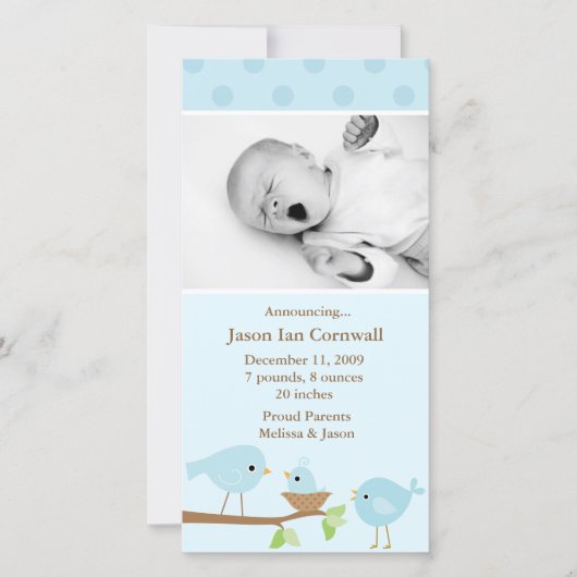 Faire-part de naissance Blue Birds (Devant)