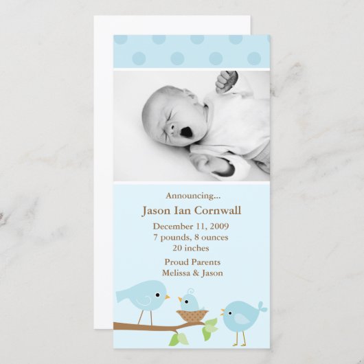 Faire-part de naissance Blue Birds (Devant / Derrière)