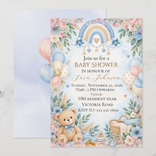 Faire-part de naissance bohème modifiable (Devant / Derrière)
