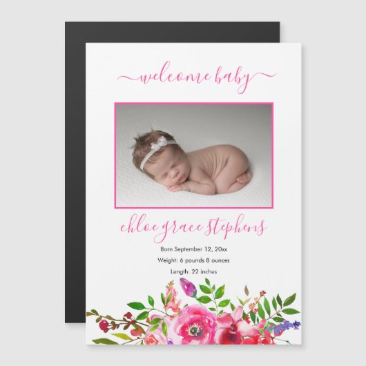 Faire-part de naissance - Boho Rose Floral Baby Gi (Devant / Derrière)