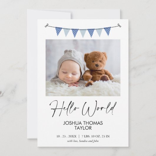 Faire-part de naissance Bonjour Drapeau Bunting Bl (Devant)