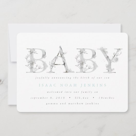 Faire-part de naissance botanique moderne et éléga (Devant)