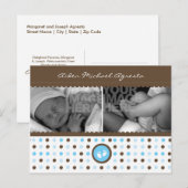 faire-part de naissance brun chocolat et bleu (Devant / Derrière)