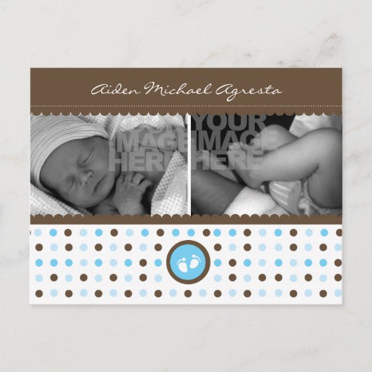 faire-part de naissance brun chocolat et bleu (Devant)