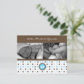 faire-part de naissance brun chocolat et bleu (Debout devant)