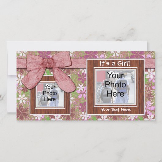 Faire-part de naissance, cadres roses et Carte pho (Devant)