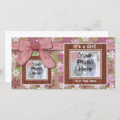 Faire-part de naissance, cadres roses et Carte pho (Devant / Derrière)