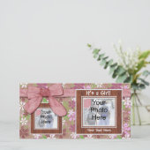 Faire-part de naissance, cadres roses et Carte pho (Debout devant)