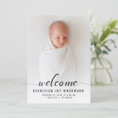 Faire-part de naissance calligraphié noir et blanc (Debout devant)
