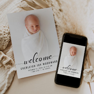 Faire-part de naissance calligraphié noir et blanc
