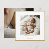 Faire-part de naissance carré jaune moutarde avec (Devant / Derrière)