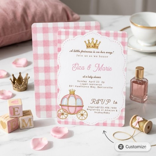 Faire-part de Naissance Carrosse Princesse Gingham