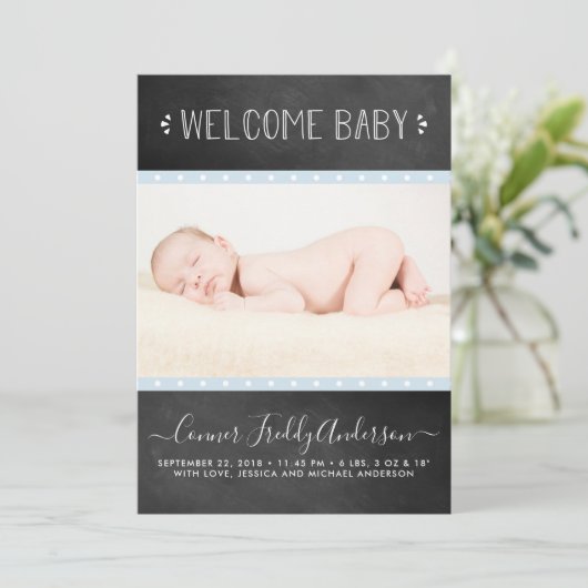 Faire-part de naissance Chalkboard moderne (Debout devant)