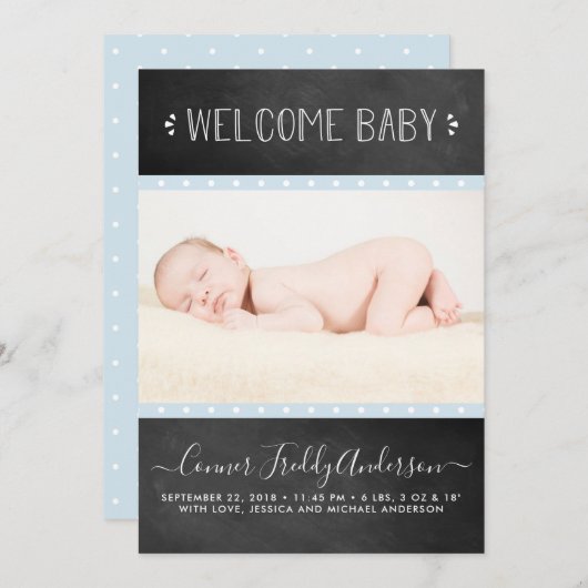 Faire-part de naissance Chalkboard moderne (Devant / Derrière)