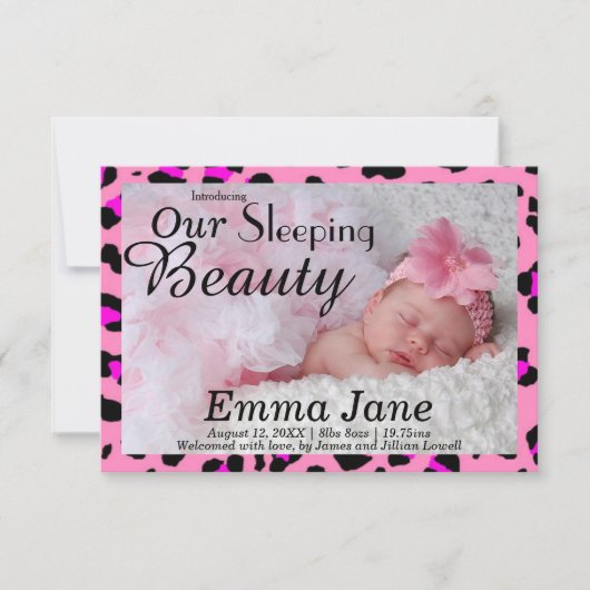 Faire-part de naissance Cheetah Sleeping Beauty 3x (Devant)