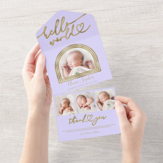 Faire-part de naissance Chic Arch Frame Hello Worl (Déchirure)