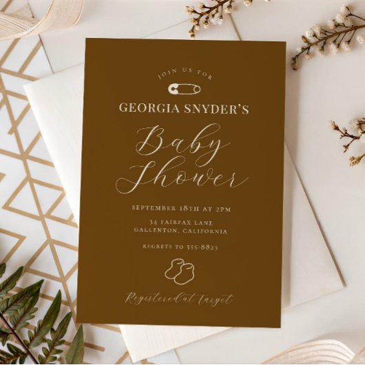 Faire-part de naissance chic marron chocolat