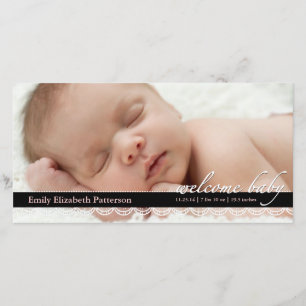Faire-part de naissance chic   Photocard rose de
