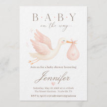 Faire-part de naissance cigogne rose