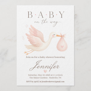 Faire-part de naissance cigogne rose