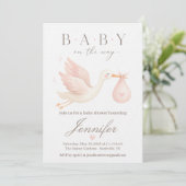 Faire-part de naissance cigogne rose (Debout devant)