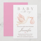 Faire-part de naissance cigogne rose (Devant / Derrière)