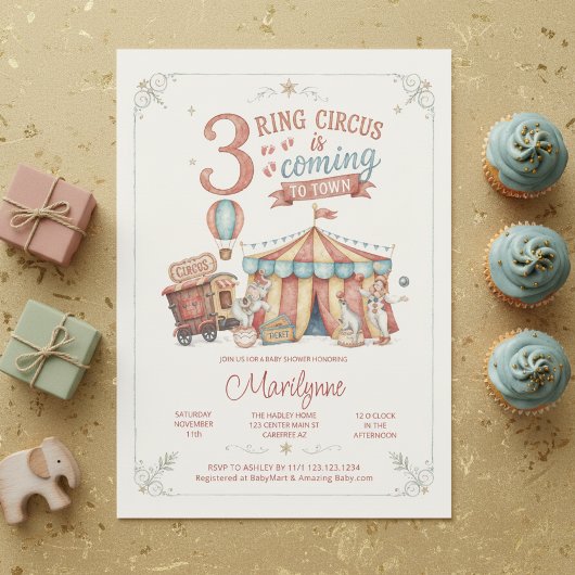 Faire-part de naissance cirque à l'aquarelle vinta