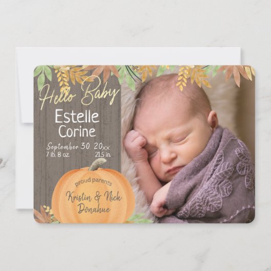 Faire-part de naissance citrouille et Merci (Devant)