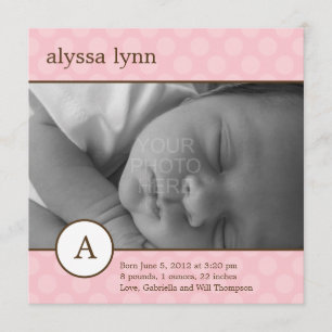 Faire-part de naissance classique initial de fille